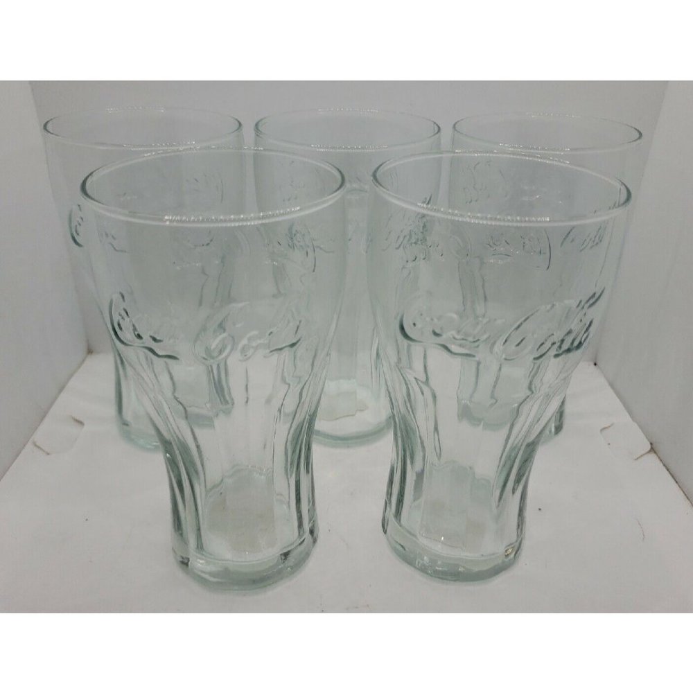 NEW! Lot of 5 Clear Glass Bell Shape Coca Cola Tumblers 16 oz. Coke Collectibles